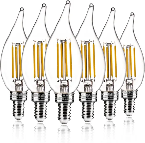 Vista 11 de ALAMPEVER Bombillas LED E12, bombillas regulables para lámpara de araña equivalentes a 40 W, bombillas CA11 con punta de llama de 4 W, vidrio ámbar