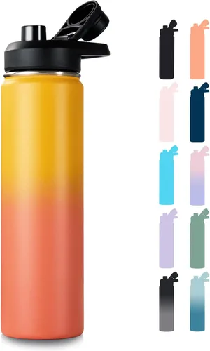 Vista 20 de Fijinhom Botella de agua aislada de 18 onzas con asa, botellas de agua de acero inoxidable 304 con boca ancha, botella de agua deportiva al vacío