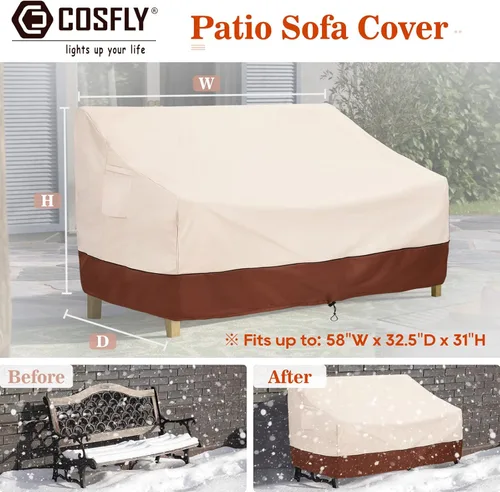 Vista 2 de COSFLY Fundas impermeables para muebles de patio, fundas de sofá biplaza para exteriores, resistentes que se adaptan a hasta 58 pulgadas de ancho x