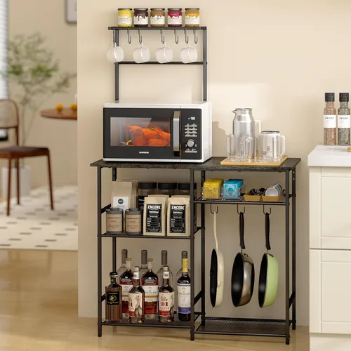 Vista 8 de 3IngSeagulls - Estante de cocina para hornear con almacenamiento, soporte para microondas con estantes ajustables y 10 ganchos en S, estación