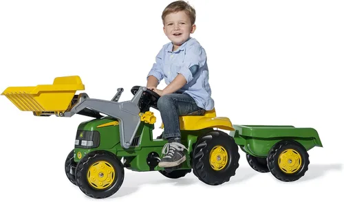 Vista 2 de rolly Toys John Deere - Tractor de pedal con cargador frontal de trabajo y remolque desmontable, jóvenes a partir de 3 años