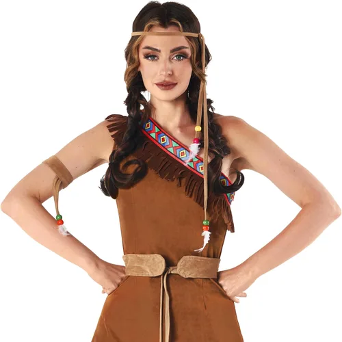 Vista 6 de fun shack Disfraz de nativo americano para mujer, disfraz de princesa de doncella, disfraz de princesa guerrera para Halloween