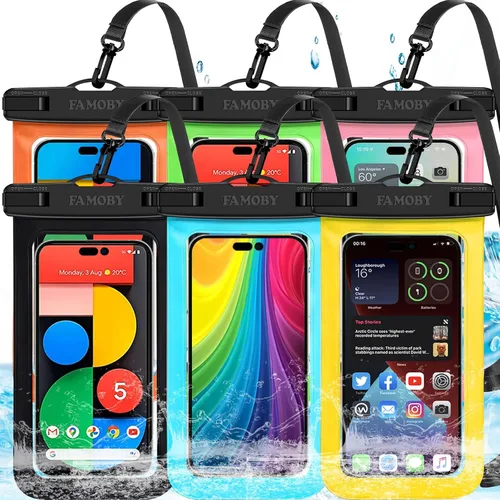 Vista 11 de Paquete de 5 bolsas impermeables universales blancas de hasta 8.3 pulgadas, funda impermeable para teléfono grande, nivel de protección: IP68