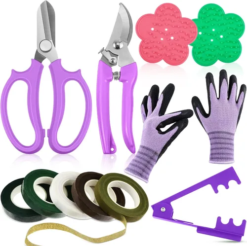 Vista 7 de Kit de arreglo floral WILLBOND, herramienta para pelar espinas de rosas de San Valentín, tijeras de poda de jardín, tijeras, removedor de espinas