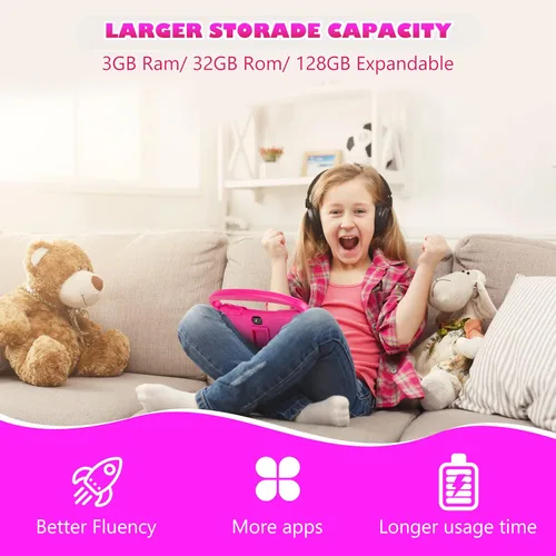 Vista 5 de Tableta para niños, tableta para niños, tabletas de 7 pulgadas para niños de 32 GB ROM 3 GB de RAM Android11 Tablet para niños de 3 a 14 años