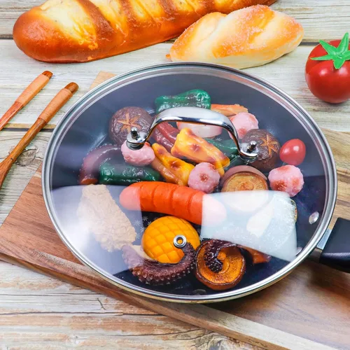 Vista 9 de Tapa de cristal transparente de 8 pulgadas para sartén de repuesto, puede soportar 356 °F (356.0 °F) con mango de puente de arco de acero