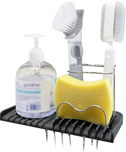 Gosmol Soporte de esponja de silicona para encimera de cocina, bandeja de jabón de esponja impermeable para fregadero de cocina y baño, organizador
