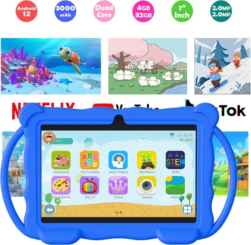 Vista 2 de Tableta infantil de 7 pulgadas para niños, Tableta de aprendizaje para niños de 32 GB ROM con estuche protector, aplicaciones educativas