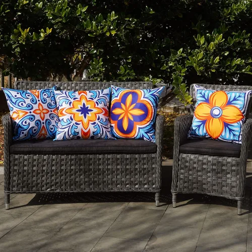 Vista 3 de ONWAY Juego de 4 fundas de almohada para exteriores, impermeables, de 20 x 20 pulgadas, diseño floral, bohemio, decorativas, para banco, sofá