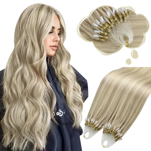 Vista 23 de Moresoo Micro Link - Extensiones de cabello humano, rubio ceniza oscuro