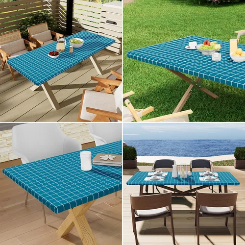 Vista 113 de Mantel rectangular, manteles de plástico elásticos ajustables con parte trasera de franela para mesas de 4 pies, manteles de vinilo impermeables