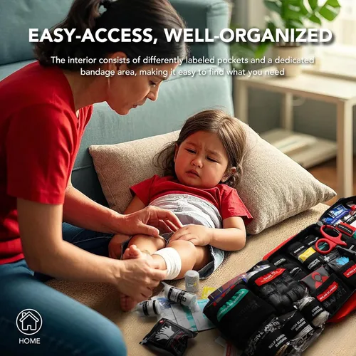 Vista 2 de Kit de primeros auxilios de 430 piezas, bien organizado, de alta calidad, impermeable, compacto, para cualquier emergencia, ideal para el hogar