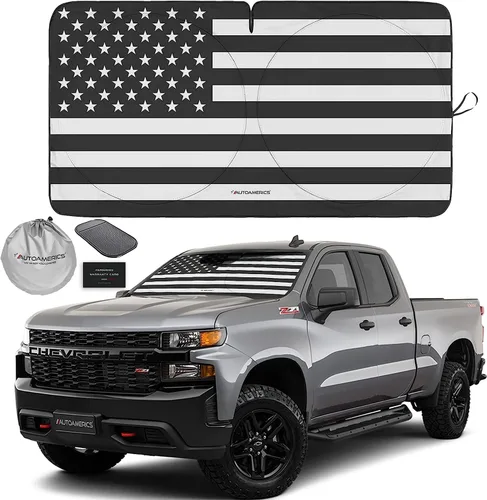 Vista 19 de Autoamerics Parasol para parabrisas de 1 pieza, bandera de Estados Unidos, diseño de 2 estadounidenses, parasol plegable para ventana delantera