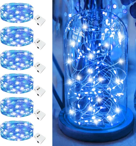 Vista 9 de Paquete de 6 Luces de Hadas a Batería - 7 pies 20 Luces LED Parpadeantes 3 Modos, Mini Luces de Cadena a Granel Impermeables para Frascos Mason Rojo