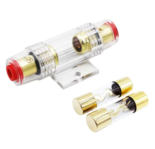 Soporte de fusible impermeable en línea de calibre 4-8 AWG con dos fusibles tipo AGU de 100 A para audio/alarma/amplificador/compresores (1 paquete)