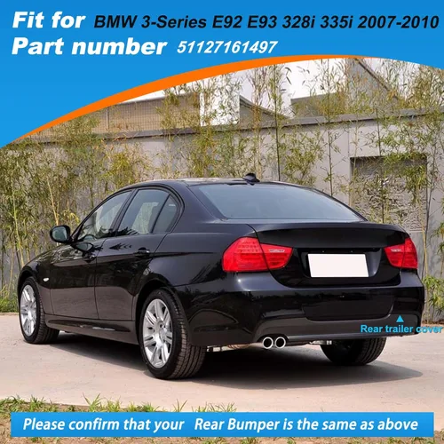 Vista 3 de Tapa de gancho de remolque de parachoques trasero para BMW Serie 3 E92 E93 328i 335i 2007-2010 51127161497 (negro, lado derecho del pasajero)
