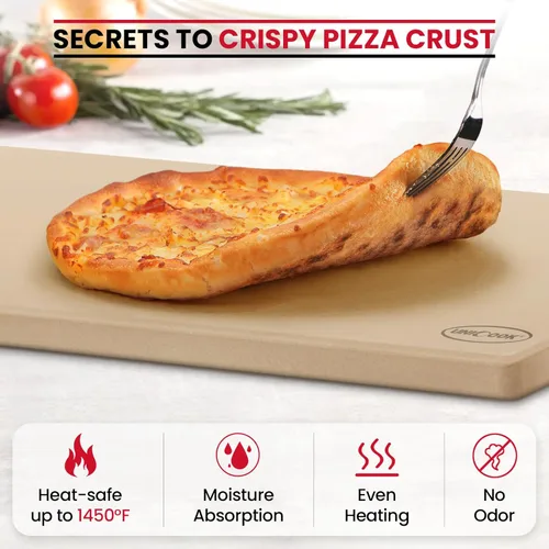 Vista 6 de Unicook - Tabla de piedra para pizza extra grande de 22 pulgadas para horno y parrilla, piedra para hornear rectangular de 22" x 14" x 0.6