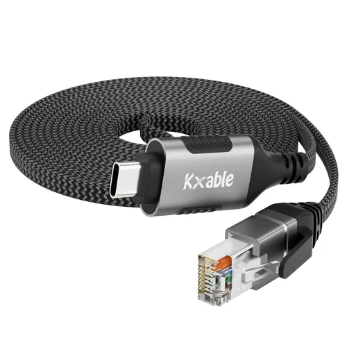 Vista 8 de Cable plano USB a Ethernet de 4 pies, cable delgado USB 3.0 A a RJ45, conectado directamente, aluminio, trenzado, OFC, cable de red LAN USB a RJ45