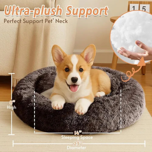 Vista 242 de JOLLYVOGUE Cama Calmante para Perros Pequeños - Cama para Perros Pequeños en Forma de Dona Lavable de 23 Pulgadas para Gatitos y Cachorros, Camas