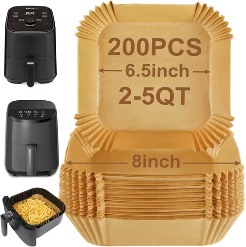 Vista 9 de BYKITCHEN Forros pequeños para freidora de aire de 1 a 3 cuartos de galón, hoja de papel pergamino mini freidora de aire de 5.5 pulgadas, compatible