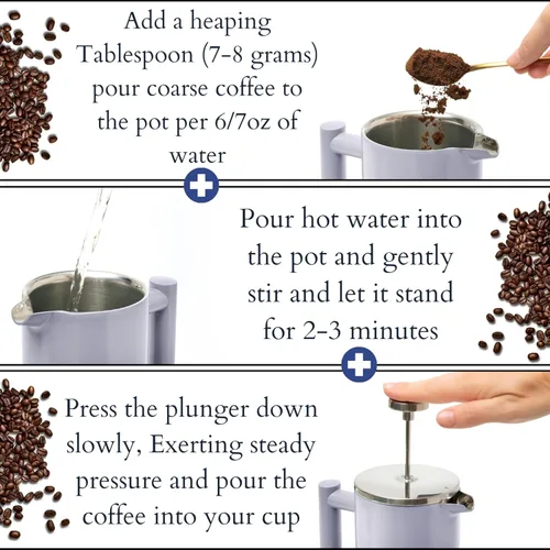 Vista 17 de Mixpresso Cafetera de Prensa Francesa de Acero Inoxidable Negro 26 Oz 770 ml, Prensa Francesa de Acero Inoxidable con Aislamiento de Doble Pared