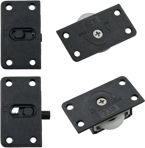 Vista 4 de Juego de 2 piezas de componentes de hardware de gabinete corredizo negro para el hogar, armario de puerta corredera, polea de nailon, rueda