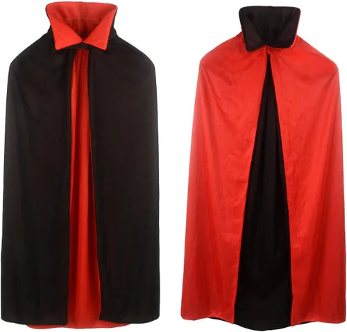 Custome Vestido reversible negro rojo gótico diablo pirata vampiro demonio 35" capa con velcro