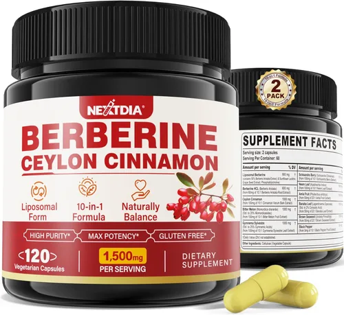 Vista 8 de Suplemento de berberina orgánico de 1500 mg con melón amargo de canela de Ceilán, suplementos de complejo liposomal de berberina HCL, apoyo
