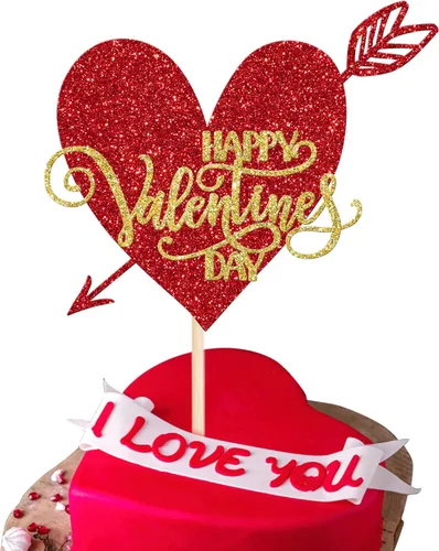 Vista 19 de Paquete de 24 adornos para cupcakes para el día de San Valentín con purpurina de corazón dulce para pies de bebé, decoración de cupcakes para el día