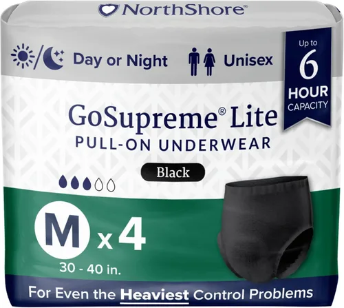 Vista 23 de NorthShore GoSupreme Lite - Ropa interior para incontinencia, estilo pullup de 6 horas, mediana, bolsa de 14 unidades, negro, 30-40 pulgadas