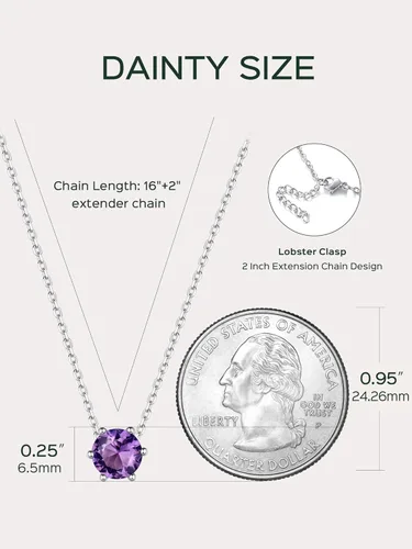 Vista 7 de ChicSilver 925 Sterling Silver 12 Months Sparkling Round Cut Created Birthstone Pendant Necklace, 16 Inch Rolo Chain