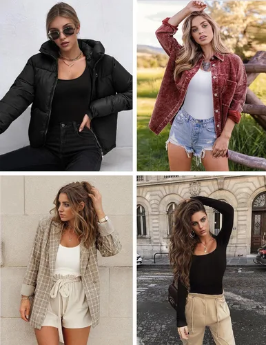 Vista 5 de Ekouaer Paquete de 3 camisetas de manga larga para mujer, cuello redondo, elásticas, ajustadas, ligeras, básicas, térmicas, XS-XXL