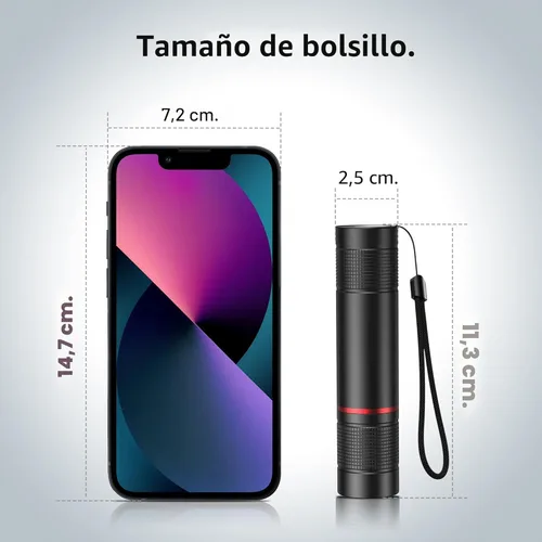 Vista 6 de Blukar Linterna recargable, linterna de alto lúmenes, linterna LED pequeña súper brillante - Con zoom, brillo ajustable, de larga duración