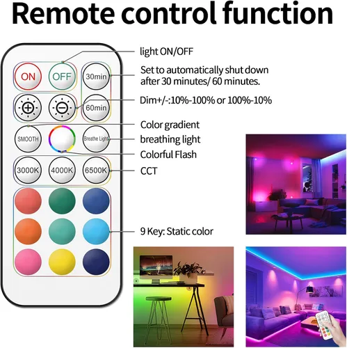 Vista 7 de Luces de disco recargables con control remoto, 12 luces LED de cambio de color inalámbricas para debajo del gabinete, luces LED RGB para TV