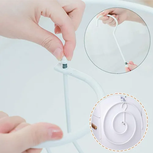 Vista 6 de Perchero en forma de espiral, estante de secado de ropa para interiores, redondo giratorio de metal para colgar en el espacio, estante