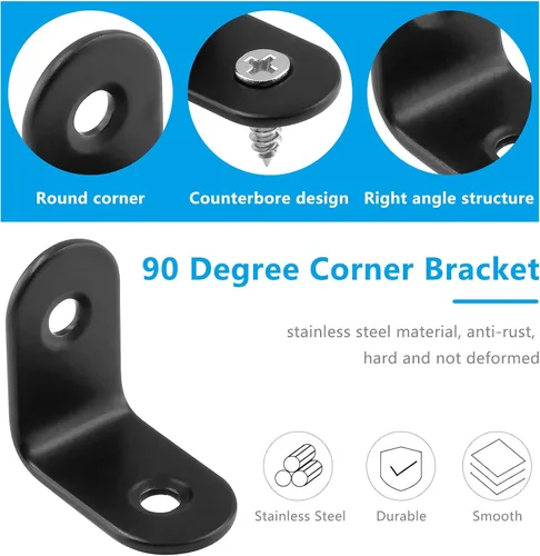 Vista 3 de Bonsicoky 12 soportes en L para esquina de ángulo recto, acero inoxidable de 1 x 1 pulgada en ángulo recto, estante negro de 90 grados con tornillos