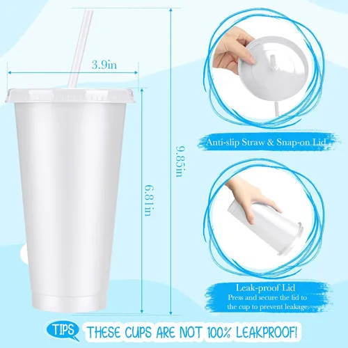 Vista 2 de 24 vasos de plástico de 24 onzas con tapas y pajitas, vasos de plástico de Navidad, vasos reutilizables para agua y café helado, para adultos