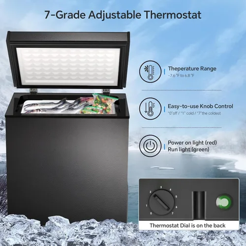 Vista 4 de Kismile Congelador de Pecho de 1.8 Pies Cúbicos con Cesta Extraíble de Pie Libre con Puerta Superior que se Abre Congelador Compacto con Temperatura