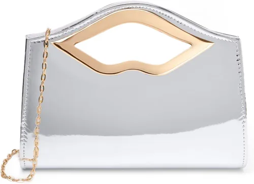 Vista 9 de Patent Leather Evening Clutch Purse for Women Lip Metal Grip Handle Handbag for Cocktail Party Prom