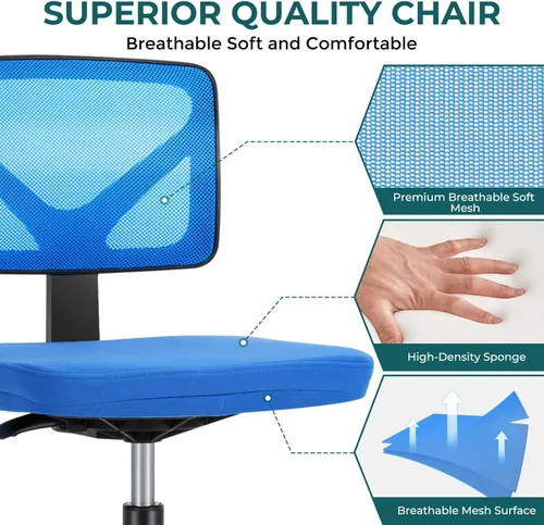 Vista 6 de DUMOS Sillas de escritorio sin brazos, ergonómicas ajustables para la oficina en casa, giratorias, sin brazos, cómoda malla con respaldo medio