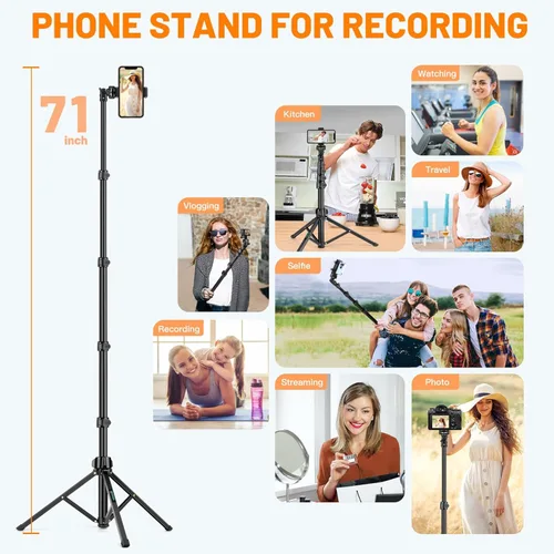 Vista 2 de Trípode para teléfono, trípode de 70 pulgadas para teléfono, soporte de trípode para selfie stick para grabar video fotos, vlog, trípodes de viaje