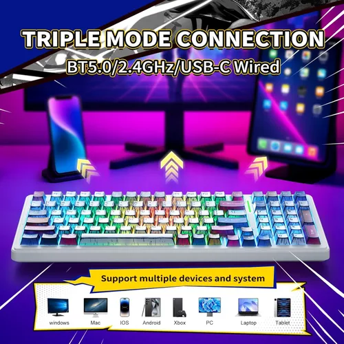 Vista 3 de Aula F99 - Teclado mecánico para juegos, teclado cremoso inalámbrico, teclado de computadora Bluetooth personalizado intercambiable en caliente