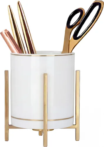 Vista 14 de Vaso de cerámica para escritorio, soporte de lápiz blanco y negro para escritorio, soporte para brochas de maquillaje de escritorio, soporte