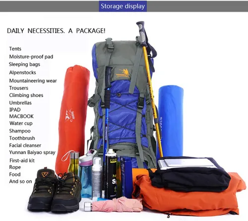 Vista 9 de Bseash Mochila impermeable de 60L con marco interno para senderismo, camping, con cubierta para lluvia, mochila grande para viajes al aire libre