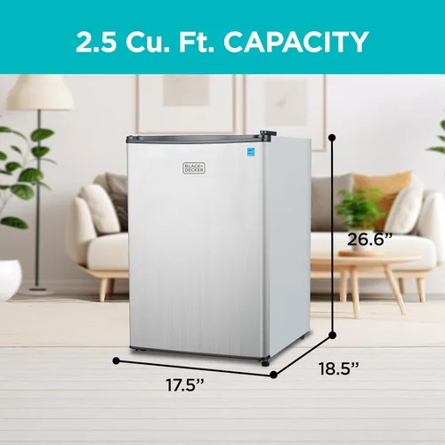 Vista 2 de BLACK+DECKER Refrigerador compacto de 2.5 pies cúbicos, certificado ENERGY STAR, mini refrigerador de una sola puerta con compartimento enfriador