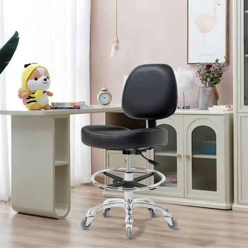 Vista 8 de Silla de dibujo alta para escritorio de pie, taburete de tienda con respaldo, taburete de dibujo esteticista con ruedas, silla de altura