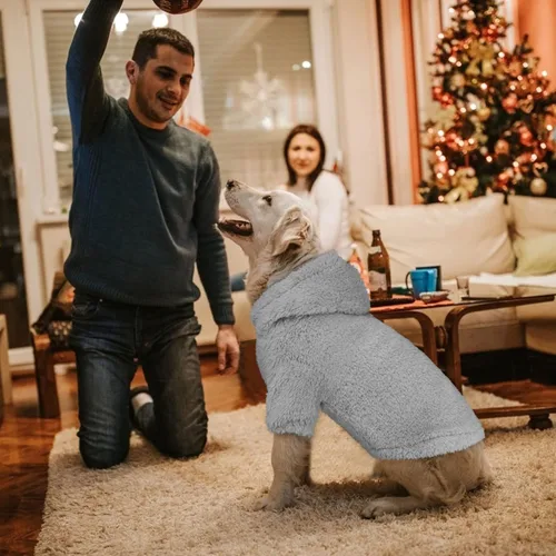 Vista 5 de Suéteres mullidos para perros grandes, ropa con capucha para mascotas, abrigos cálidos y suaves para mascotas, suéteres para perros extra grandes