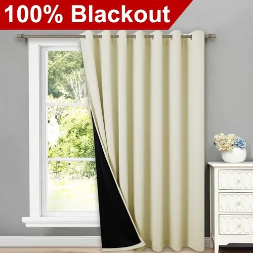 Vista 2 de NICETOWN Cortinas 100 % opacas con aislamiento térmico, panel de cortina deslizante de rendimiento que reduce el ruido con forro negro, bloqueo