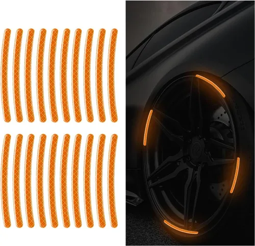 Vista 10 de 20 PCS Calcomanías Reflectantes de Rayas para Ruedas de Automóvil - Advertencia de Seguridad Nocturna Anti-Rayones, Calcomanías para Llantas