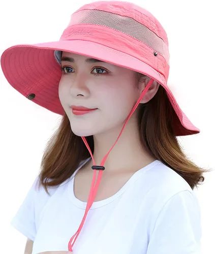 Vista 9 de Sombrero de sol al aire libre para mujer, protección solar, malla de secado rápido, UPF 50+ (tamaño ajustable)